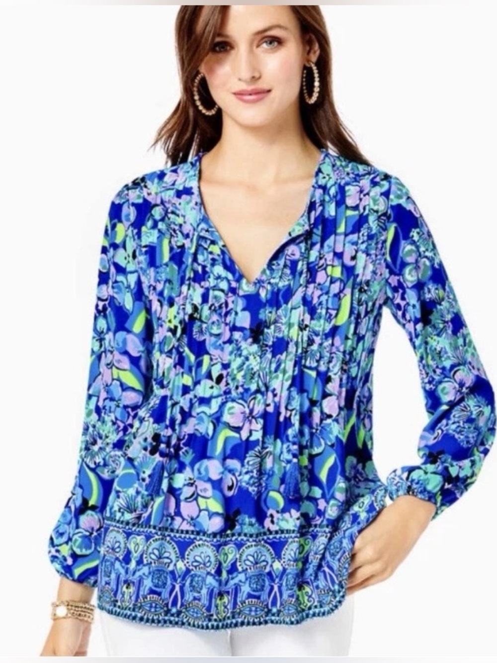 Lilly Pulitzer Marilina Tunic Top in Blue‎ Grotto Twilight Tropics, Size XL
